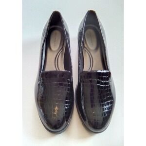 Easy Spirit Loafers Black Croc Embossed Slip On Comfort Shoes Size 6.5M
